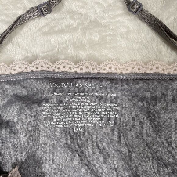 Victorias Secret Pink Lace Trimmed Gray Camisole Top Shelf Bra Y2K Women's Sz L - Picture 5 of 5